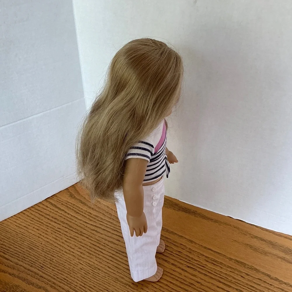 American Girl Doll Long Blonde Hair Brown Eyes Freckles Nautical Outfit 18 Inch